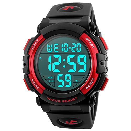 ROSEBEAR Reloj Digital de Cuarzo para Hombre, Unisex, Resistente al Agua hasta 50 m, Reloj Deportivo electrónico, para Camping, Reloj Digital Luminoso de Poliuretano, Rojo Cover