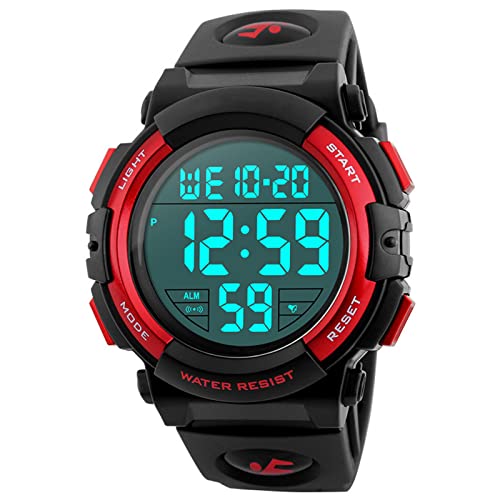 ROSEBEAR Men's Quartz Digital Watches, Unisex 50 m Waterproof Electronic Sports Watch, Outdoor Camping Luminous Digital Watch Strap Made of PU, red