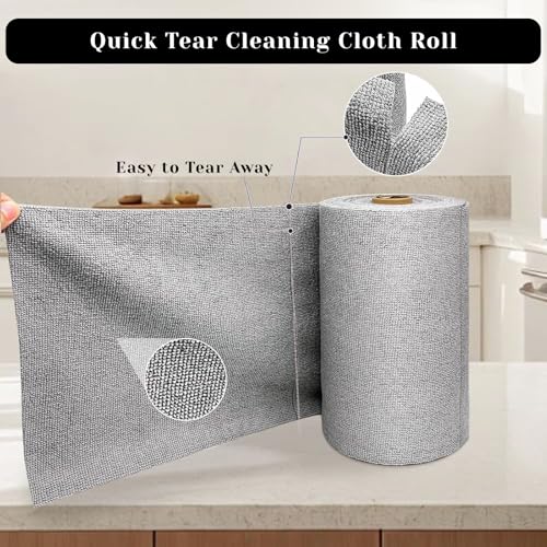 Image of Zerfa 20 Sheets Microfiber Cleaning Cloth Roll 25x25 CM - Reusable Towels, Washable Super Absorbent Lint Free Cleaning Cloths for Kitchen, Car, Garage, and Home (1 Roll, Gray)