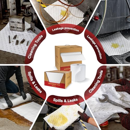 Image of Oil Absorbent Pads 100-Pack | 16 inchx20 inch Oil-Only Spill Mat | Industrial Spill Control for Oil & Fuel(32 Gal /Box) | Repels Water Absorbing Sheets