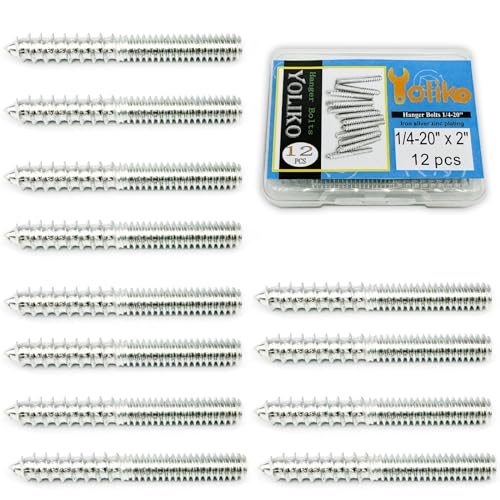 Image of 12 Pack 1 /4-20 x 2 Inch Silver Hanger Bolts 1 /4-20 inch Double Headed Bolts 1 /4 Wood Dowel Screw Self-Tapping Screw Hanger Bolts for Furniture Screws Double Screw Threaded Rods Bolt 50mm Length