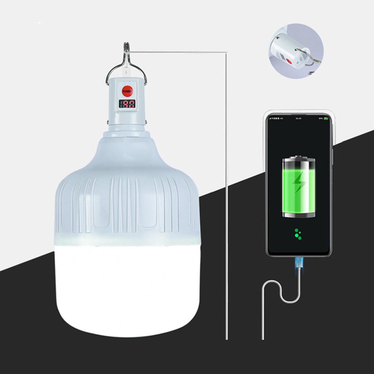 Abaodam Lanterne de Camping LED 100w Rechargeable Usb, Lampe Suspendue Étanche en Plastique, Éclairage Variable 3 Modes, Lumière de Secours Portable pour Randonnée et Tente Extérieure