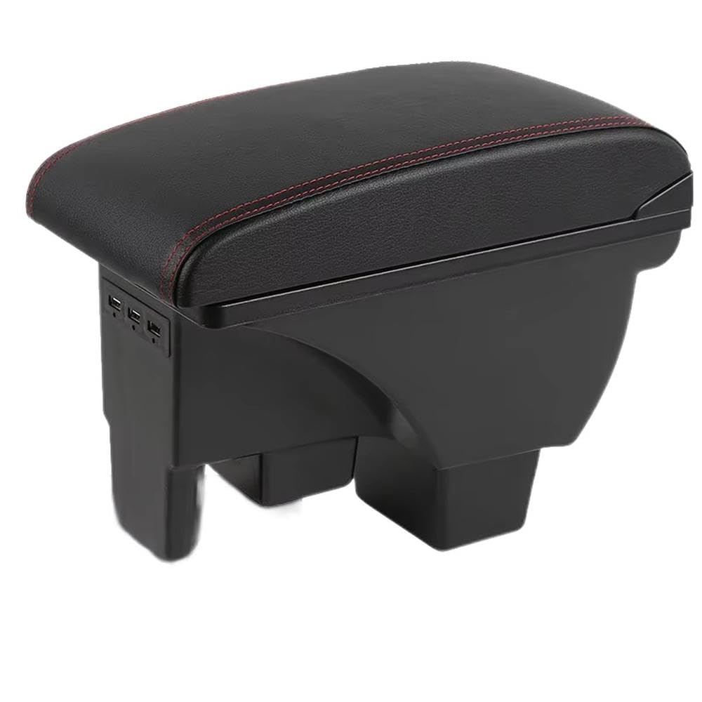 FSOZDBBPL For Polo 2019-2024 Car Armrest Box Storage Box Retrofit Parts Interior Parts(A1 Black red leather)
