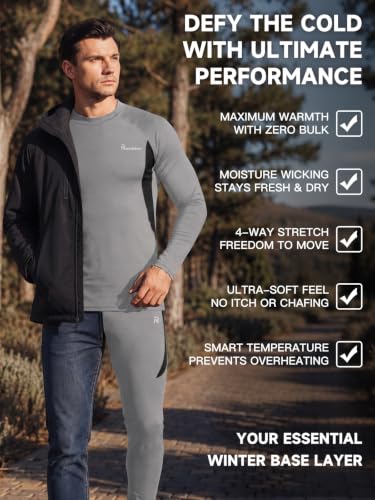 Image of romision Thermal Underwear for Men Stretch Fit, Fleece Base Layer Top & Bottom Set, Insulated Long Johns for Cold Weather Hunting