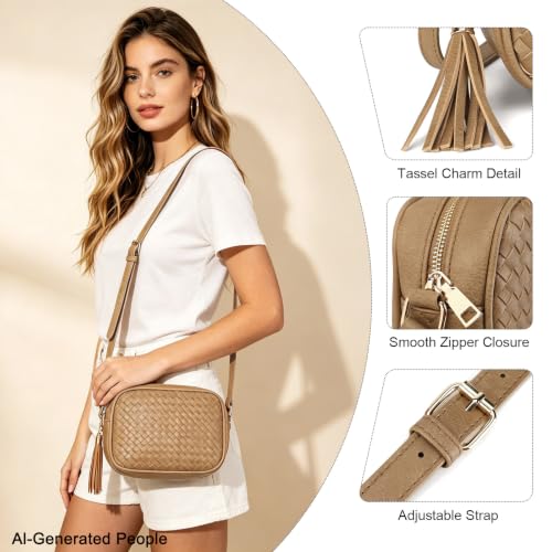 Image of AFKOMST Woven Crossbody Bag, Small Summer Purse and Boho Bag for Women | Vegan Leather, Roomy Space, 2.3L Capacity, fits iPad mini /Long Wallet /Kindle, Versatile for Daily Use /Casual /Date /Office