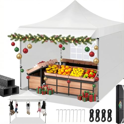 Gazebo 3x3 Pieghevole Impermeabile con 3 Pareti Laterali, Gazebo Esterno Resistente, Tende per Gazebo,Tendone Padiglione Pop Up per Feste Campeggio, Tenda Da Mercato