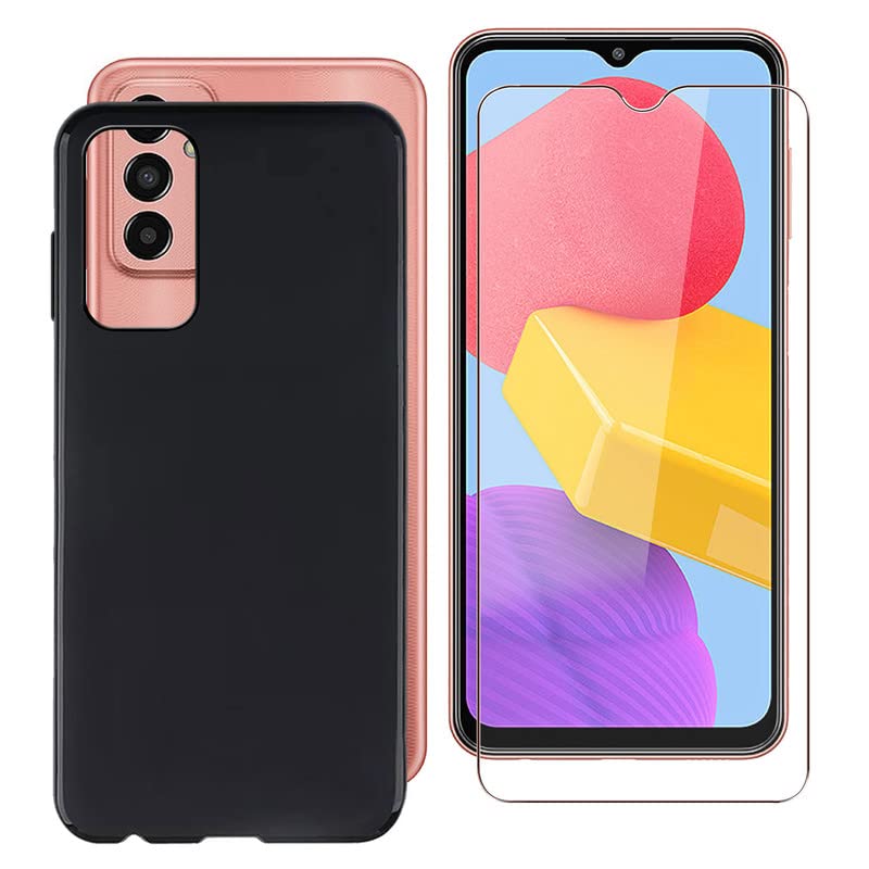 for Samsung Galaxy F13 Case, with [ 1 x Screen Protector Tempered Glass Film], Black Soft Silicone Cover Shockproof Bumper Protection Case for Samsung Galaxy F13 (6.60") - Black