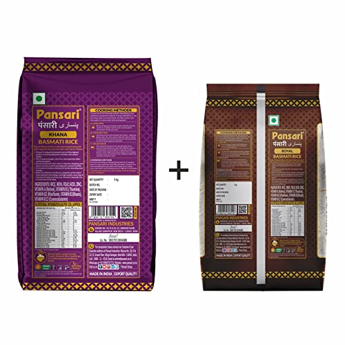 Image of Pansari Basmati rice Combo Royal & Khana, Great Taste and Mesmerizing Aroma | Long Grain, Naturally Aged(2-Years) with Fortified | Basmati Rice, Biryani Rice, Pulao Rice (5+1Kg)