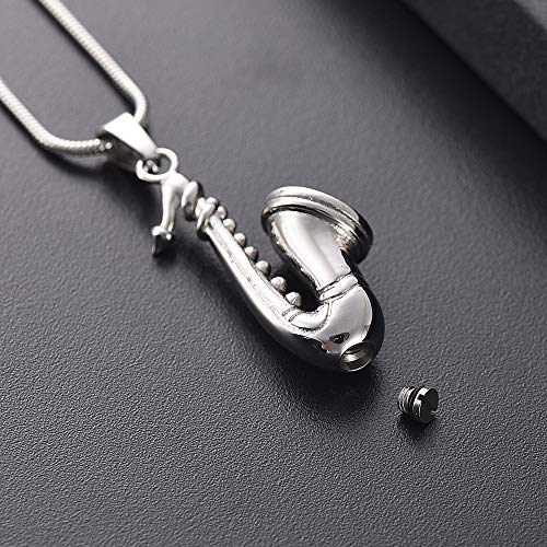 Stainless Steel Musical Instruments Cremation Jewelry for Ashes Pendant - Saxophone Keepsake Memorial Urn Necklace for Human/Pets (Silver)3
