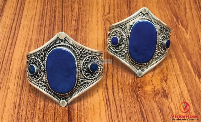 Lapis Lazuli Stone Handmade Cuff Bracelet, Kuchi Boho Cuff Bracelet, Ethnic Statement Cuff, Lapis Jewelry