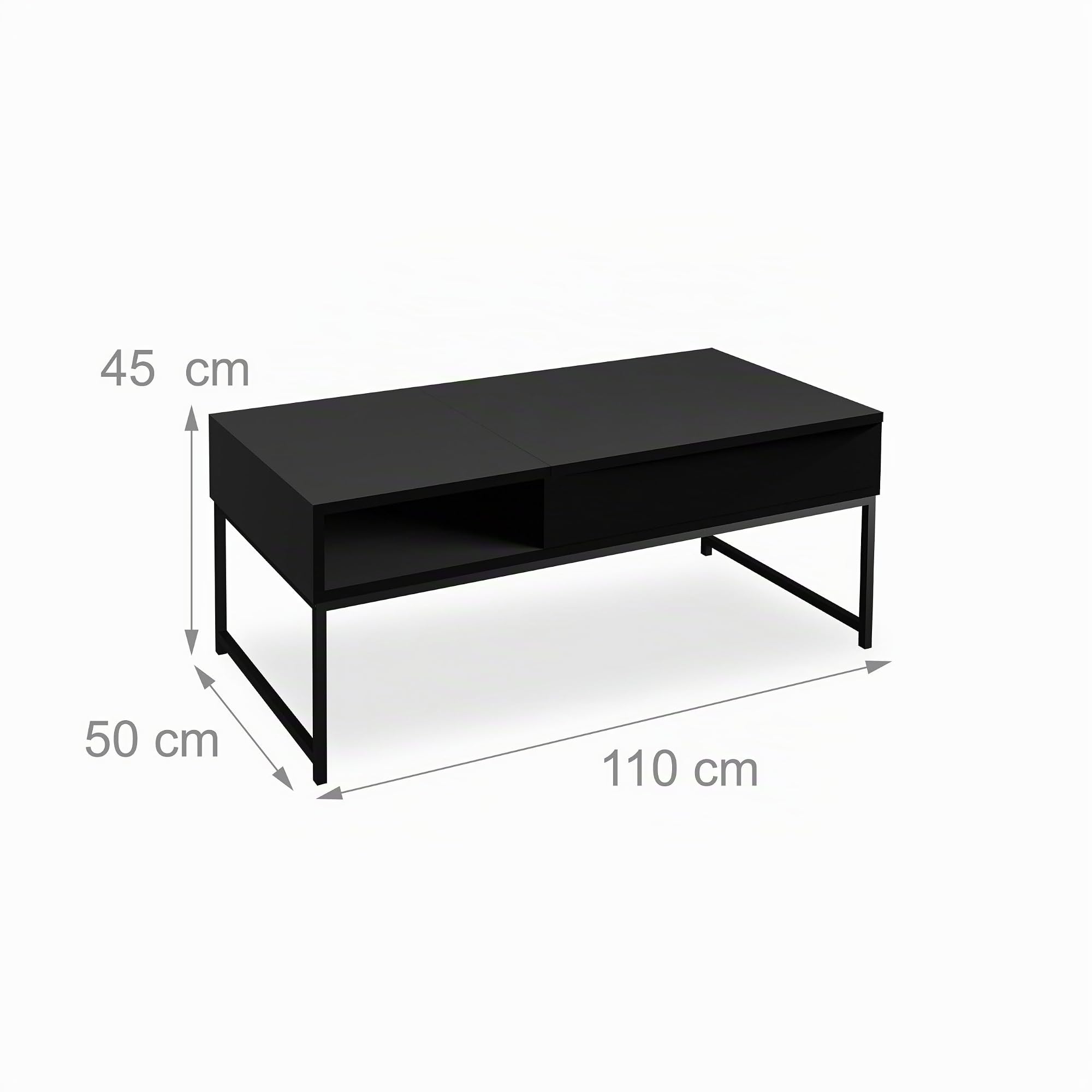 Relaxdays Tavolino da Salotto Contenitore, Tavolo Basso da caffè con Scomparto Portaoggetti, HLP: 45x110x50 cm, Nero