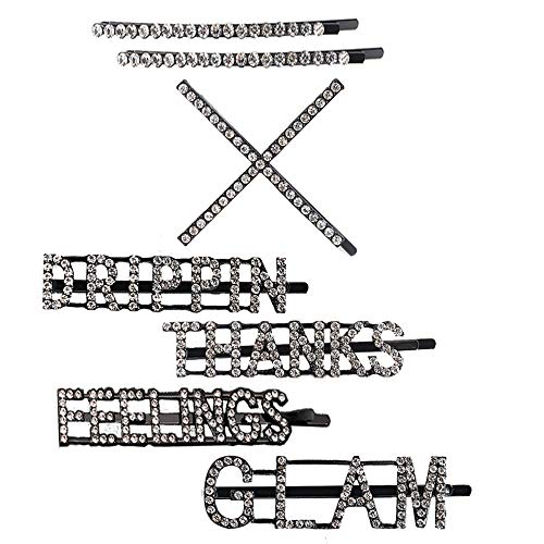Sparkly Black Letter Hair Clip Luxury Word Hair Pins Crystal Bling Handmade Rhinestones Barrette Tools Hair Jewellery Accessories for Women Ladies Girls