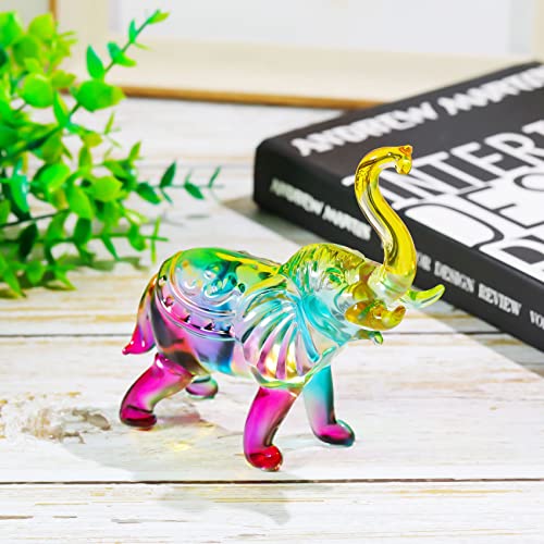 Image of YWHL Crystal Glass Elephant Figurine Gift for Women Colorful Elephant Decor