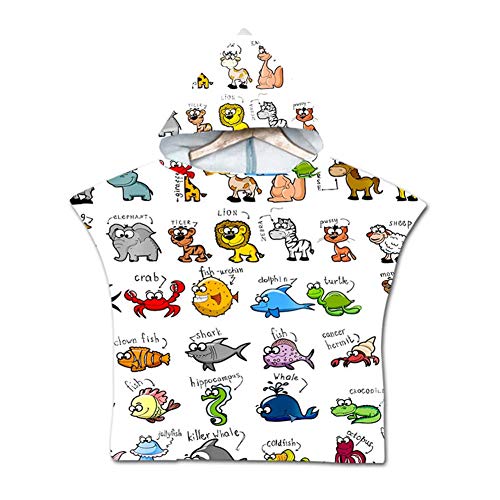 Odot Poncho Toalla de baño en la Playa con Capucha, niños Albornoz Playa Algodón Secado rápido Robe Natación Surf portátil baño Bolsa Almacenamiento (60x80cm,Pez)