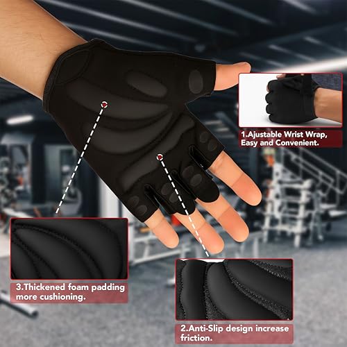 Image of permo Gym Gloves with Wrist Support, Pro Padded Palm Weight Lifting Gloves, Cycling, Anti-Slip Gym Gloves for Exercise, Powerlifting, Cross Training, Workout, Best for Men & Women, Black