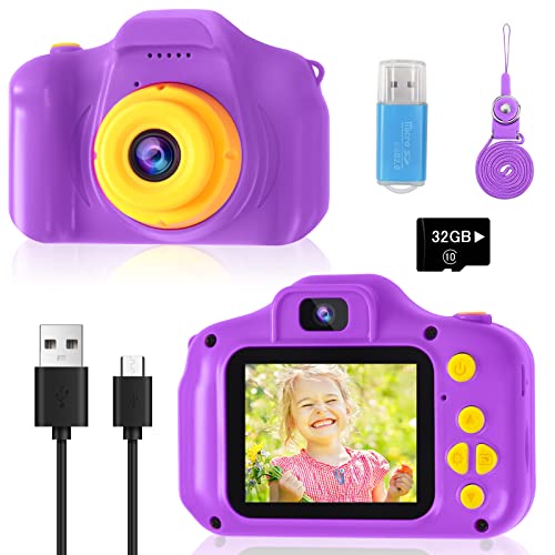 Toys for 4-6 Year Old Girls Kids Selfie Camera for Girls Mini Camcorder with Dual Camera Christmas Birthday Gifts for 5 6 7 8 Year Old Girl Boy with 32GB Memory Card by huwairen (Purple)