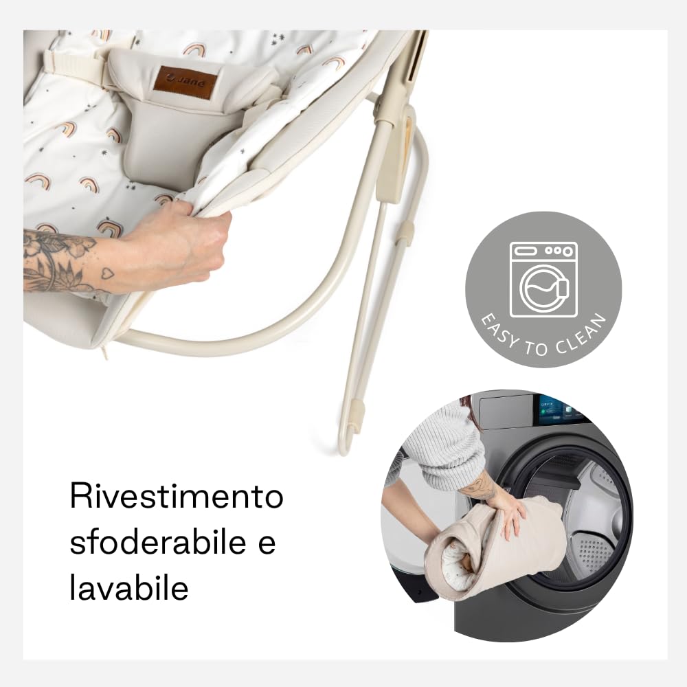 Jané Sdraietta per Neonati dalla Nascita, Sdraietta Ultraleggera con Dondolio Naturale, Barra Giochi e Riduttore, Rivestimento Sfoderabile e Lavabile, Beige