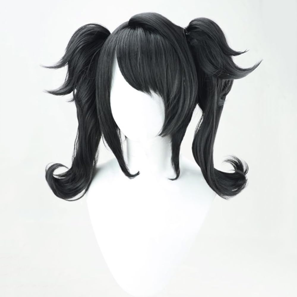 TO KU TOO YUO Game Cosplay Wig  Ombre Colorful Double Ponytails Straight With Bangs Synthetic for Women Heat Resistant Cosplay Hair 45 CM