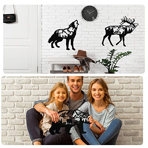 3 Pcs Metal Wall Art Decor Forest Deer Bear Wolf Metal Wall Sign Metal Mountain Wall Art Family Tree Wall Decor For Bedroom Living Room Bathroom Indoor Outdoor, Lodge, Hunting, Cabin Wall Decor 13'' #TOP5