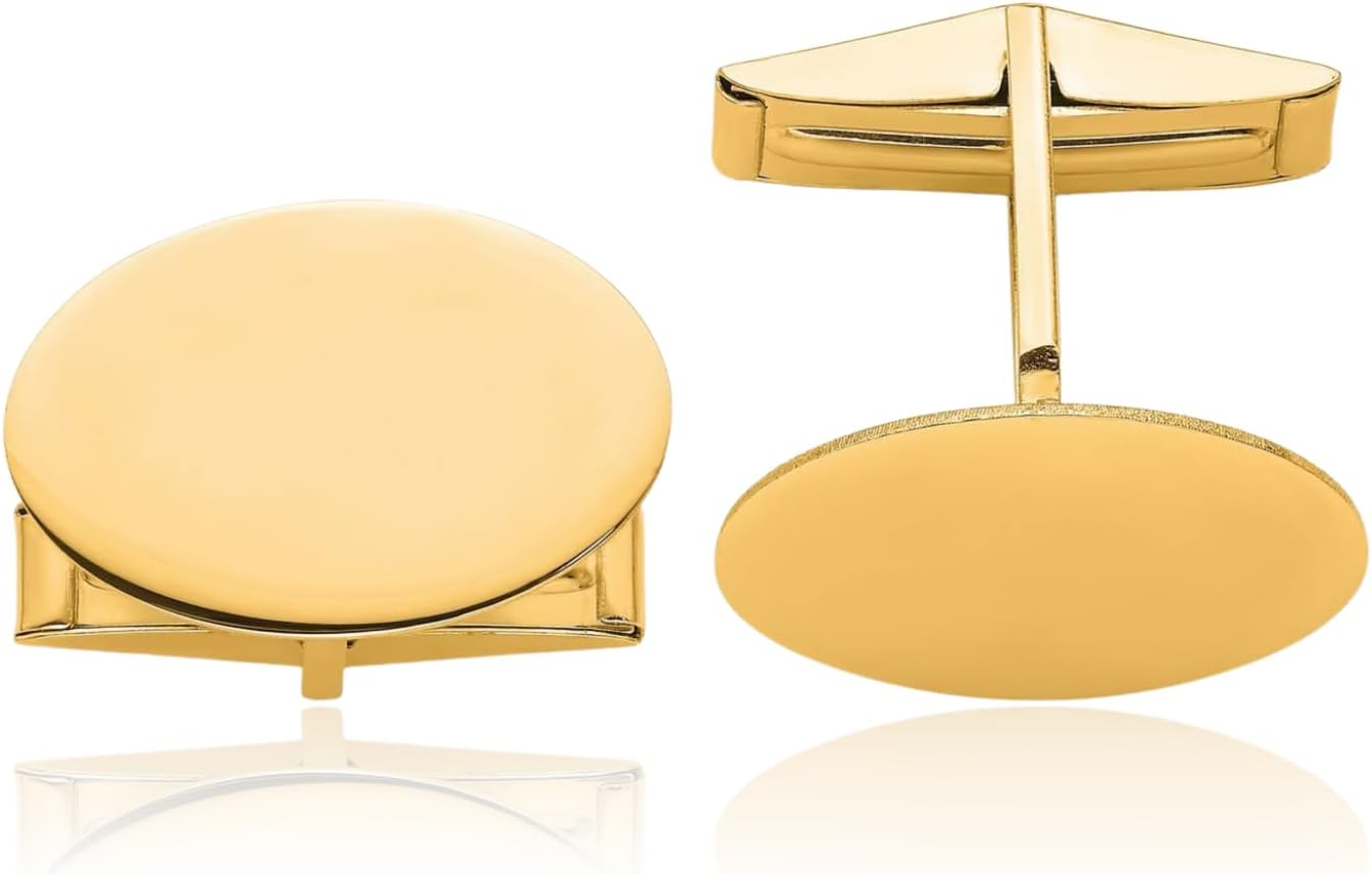 IceCarats 14K Solid Yellow Gold Engravable Oval Cuff Links For Him