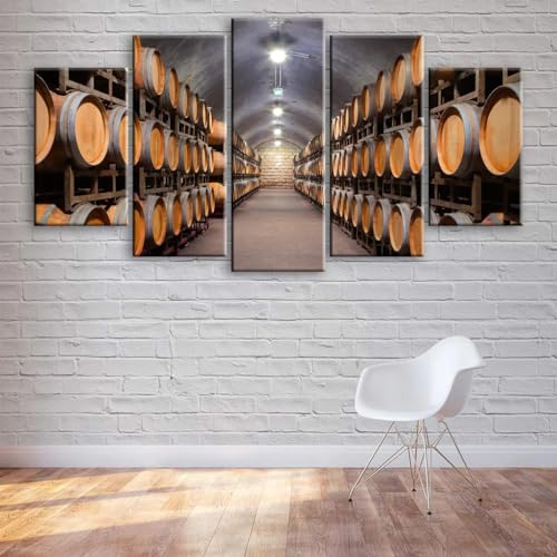 Tableaux decoration murale 5 pieces barriques cave à vin loft