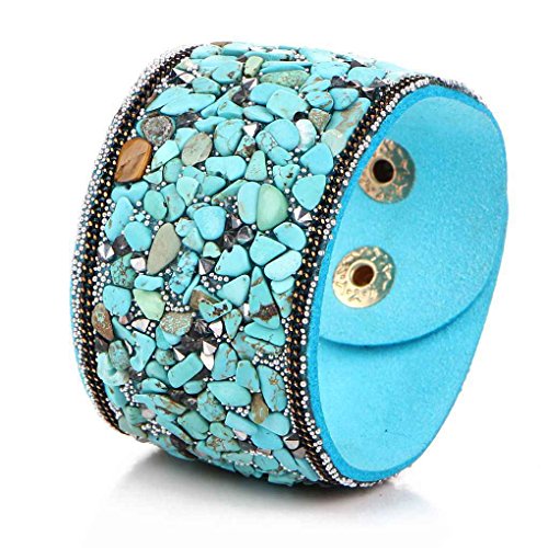 Preisvergleich Produktbild Frauen Punk stil Breite Lederarmbänder Natürliche Kristall Kies Armreif Minzhi