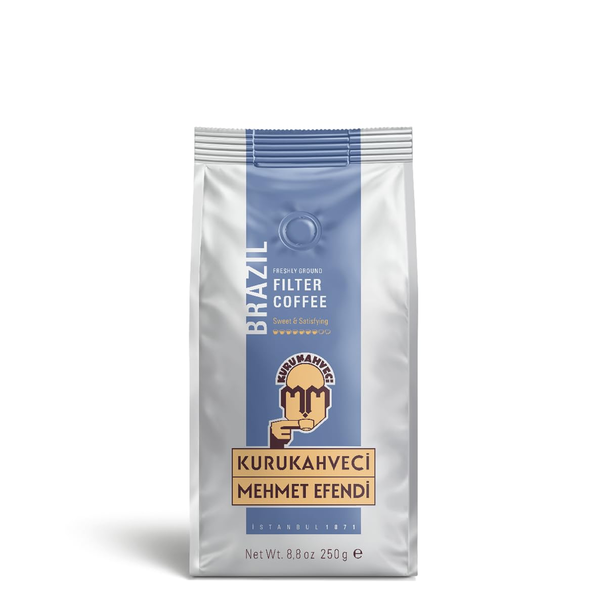 KURUKAHVECI MEHMET EFENDI Brezilian filtr do kawy, świeżo mielona, naturalny, słodki, pełny, karmelowy i czekoladowy, 8,8 Fl OZ