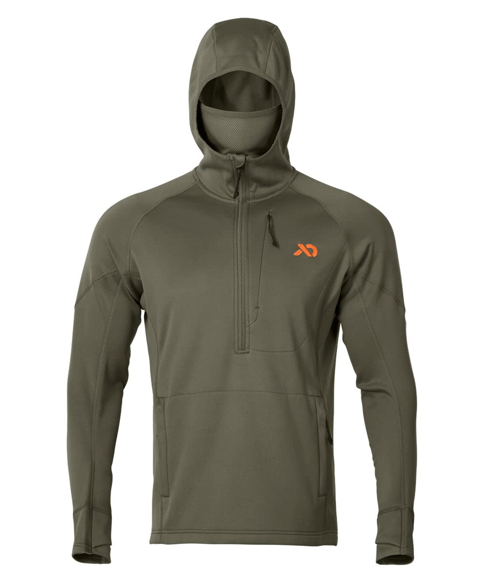 First LiteMen’s Origin Hoody - Lightweight Knit Fleece Insulated Camo Hunting Pullover, Thermal Mid Layer With Face Mask