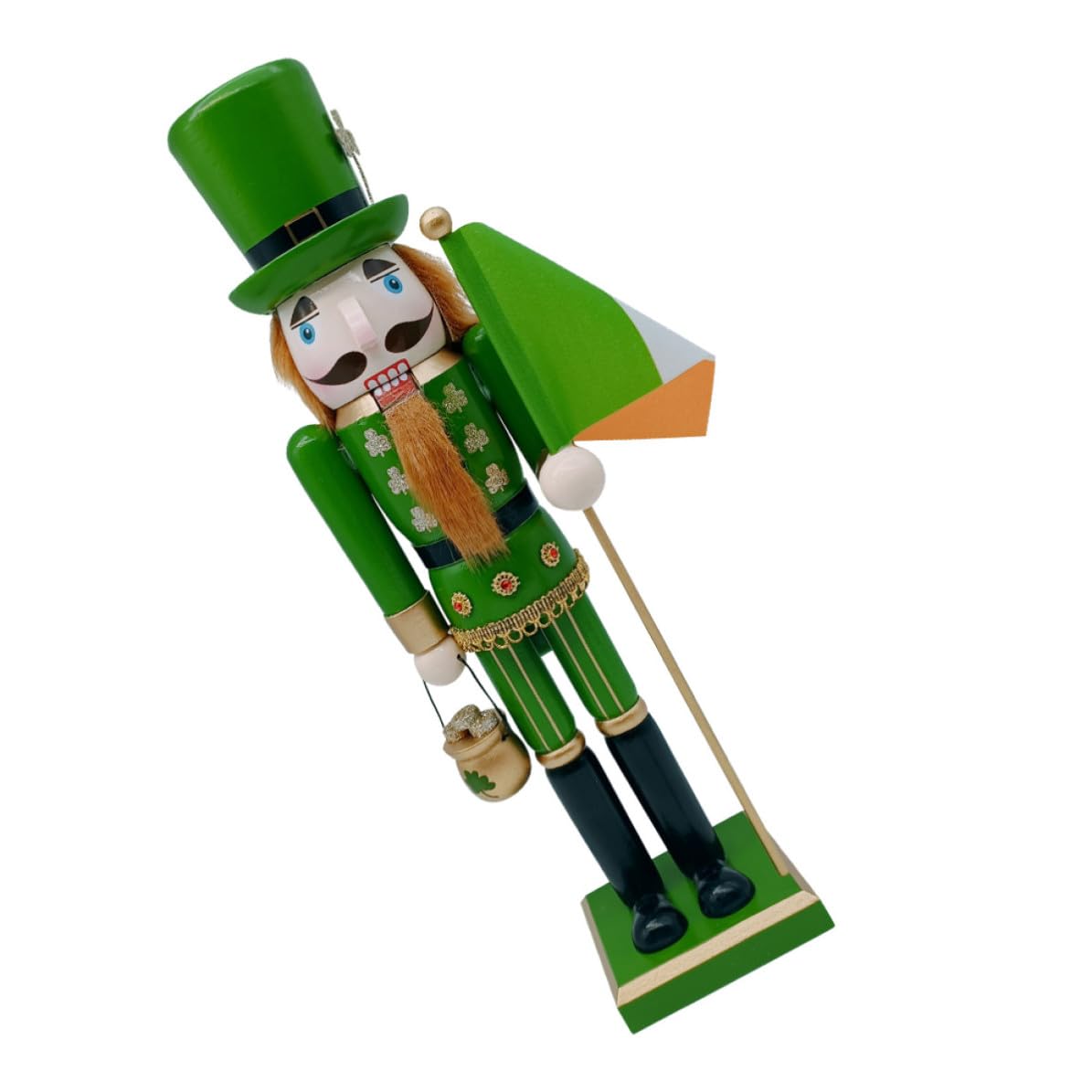 CVUTOVO St Patrick's Day Nutcracker Figurine 15 Inch Hand-painted Wooden Shamrock Decor with Green Finish, Meticulously Crafted Irish Soldier for Desktop and Party Decorations