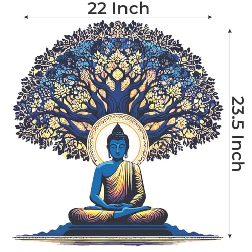 Image of CVANU Meditation Buddha Spiritual Wall Sticker | Self-Adhesive Vinyl Decal for Living Room, Yoga Room & Pooja Room | Peaceful Meditation Art | Wall Decoration Item | 22x23.5 Inch
