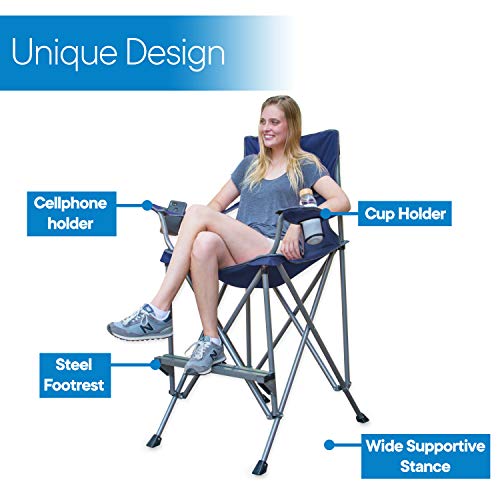 RMS Extra Tall 31 Director Chair - Portable Folding Camping and Patio Seat with Footrest, Carrying Bag, Up to 300 lbs (Blue)