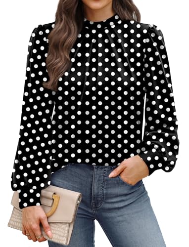 Image of WIHOLL Long Sleeve Shirts for Women Mock Neck Tops Pleated Front Blouses Dressy Casual Spring Fall Clothes 2026 Fashion