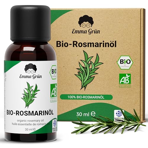 Emma Grün Bio Rosmarinöl 30ml 100% naturreines ätherisches Öl Zertifiziertes Lebensmittel Rosmarinöl in Lebensmittelqualität Bio-Qualität aus Griechenland Vegan