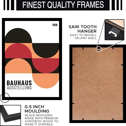Image of BLINKART Vintage Bauhaus Retro Geometric Aesthetic Poster Gallery | Colorful Wrap Framed For Home Office Studio Living Room Modern Art Studio Decoration Abstract Shapes | (d76) | 13x10 Inch