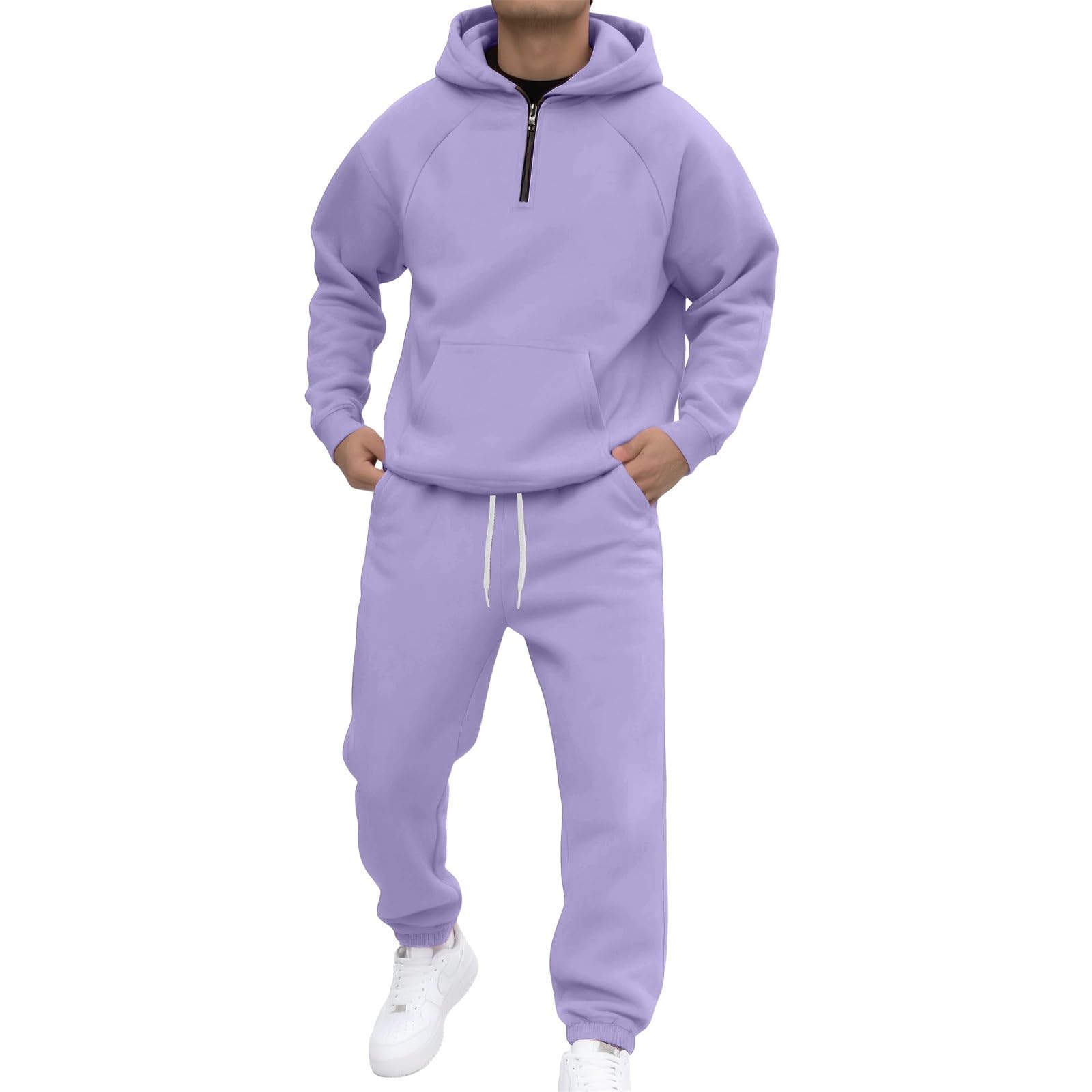 Hombre Conjunto con Capucha Cierre Claro 1/4 Top Pantalones De Correr | Chándal Hombre Conjunto de Correr Manga Larga Traje Deportivo Elástico Chándal Con Capucha Al Aire Libre
