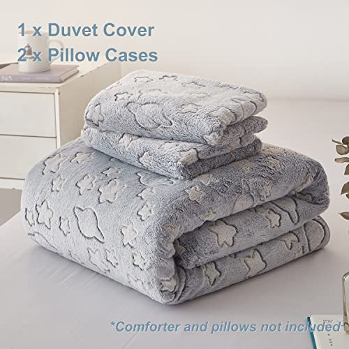 Powdion Glow In The Dark Velvet Duvet Cover With Star And Planet Pattern Grey Flannel Twin Bedding Duvet Cover Sets 2 Pieces For Kids Boy And Girl, Soft Cozy Velvet Comforter Cover Twin 68''X90'' #TOP6