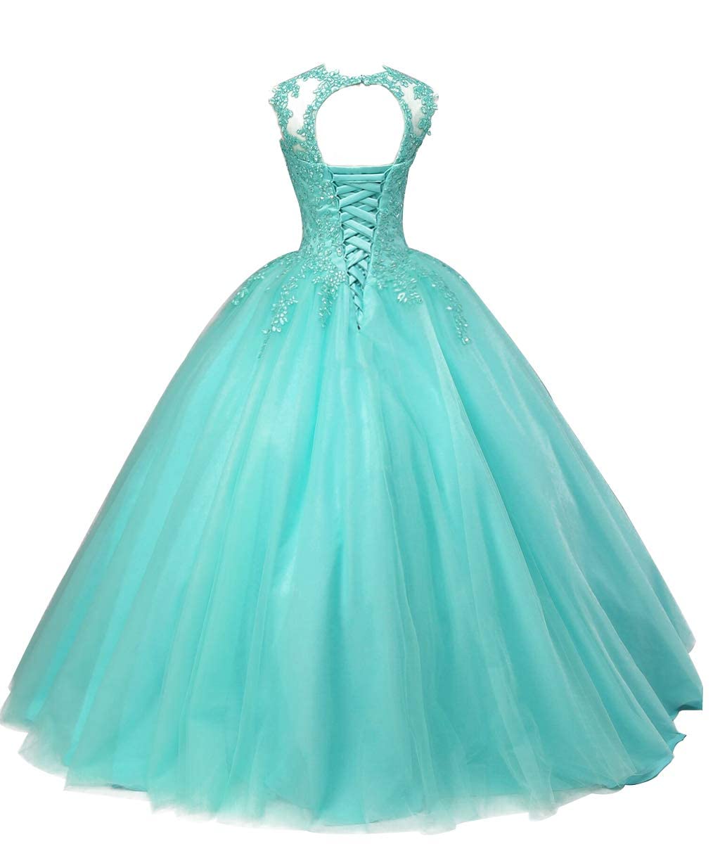 HUINI Ballkleider Lang Spitze Tüll Quinceanera Kleid A-Linie Prinzessin Abschluss Ballkleid Mädchen Abendparty Kleid