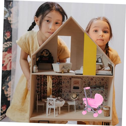 NOLITOY Mini Puppenwagen für Puppenhaus Simulierter Kinderwagen Zubehör für Rollenspiele Leichtes und Sicheres Material Hand Augen Koordination Fördernd – Bild 8
