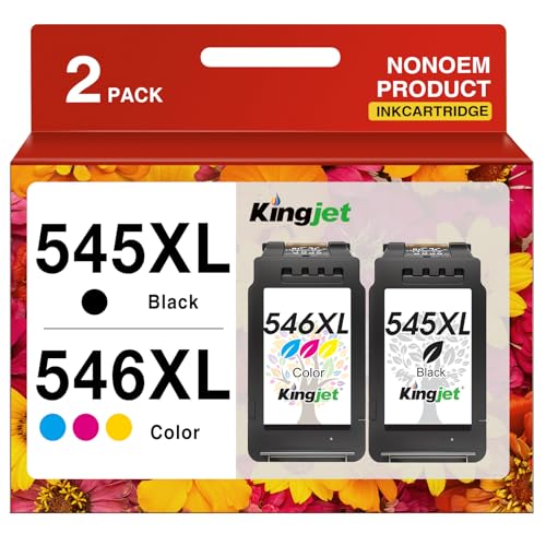 KINGJET 545XL 546XL Replacement for Canon 545 546 Ink Cartridges PG-545 XL CL-546 XL for Pixma TS3350 TS3355 TS3150 TS3450 TS3451 TR4650 MG3050 TS3351 MG2550S MG2950 TS3452 MX495 (1 Black, 1 Colour)
