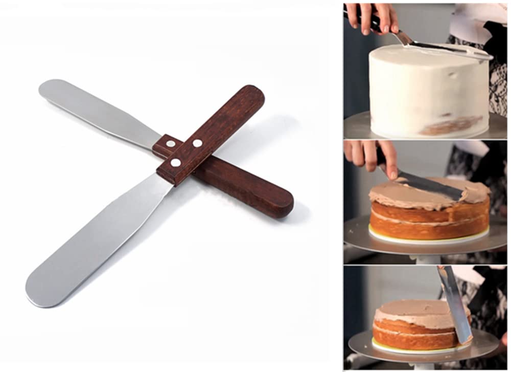 Paquete de 2 espátulas de acero inoxidable de 6 pulgadas, espátula para decoración de pasteles con mango de madera para untar queso, queso 5