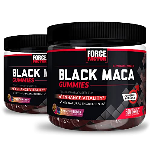 Image of Force Factor Black Maca Gummies, 2-Pack, Black Maca Root to Enhance Male Vitality, Increase Energy & Strength, with BioPerine for Superior Absorption, Delicious Passion Berry Flavor, 120 Gummies