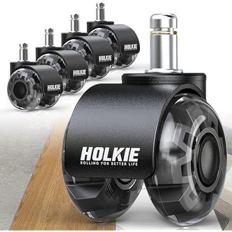 HOLKIE Office Chair Wheels 10x22mm 1KEA ONLY Casters 2 Inch Replacement, Black Dual Rubber Smooth & Quiet Rolling Casters Wheels-Set of 5 For Hardwood Floors & Carpet Computer Gaming Desk Chair Wheels Cover