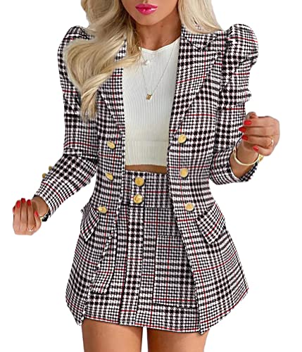 shownicer Tailleur Femme 2 Pièces Costume Ensemble Jupe Veste Blazer à Manches Longues Col V + Jupe Crayon Costume OL Bureau Chic Elégant Slim Fit pour...