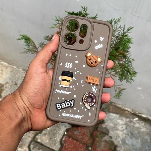 Image of Pikkme Back Cover for Oppo Reno 14 Pro 5G | 3D Cartoon Silicone Case Cute & Fun Full Protective Bumper Cover (Brown)