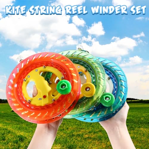 ShinyRelief 6 Pcs 8 Inches Kite String Reel Winder Kite String with Reel Kite Line Winder with 984 Feet Line and Safety Lock Winding Reel Grip Wheel Handle Kite String Spool Kite Flying Accessories