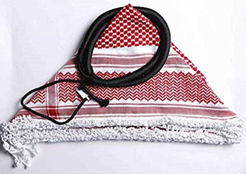 Authentic Middle Eastern Arab Kafiya Keffiyeh w Aqel Rope, Red/White, Large - X-Large4