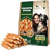 Dog Treats Biscuits Sticks Chicken Wrapped Human Grade Meat 11 oz - Natural Dried Snacks Rawhide - Free & Grain Free Long Lasting Chews for Large & Small Dogs - Best for Training & Healthy Teeth