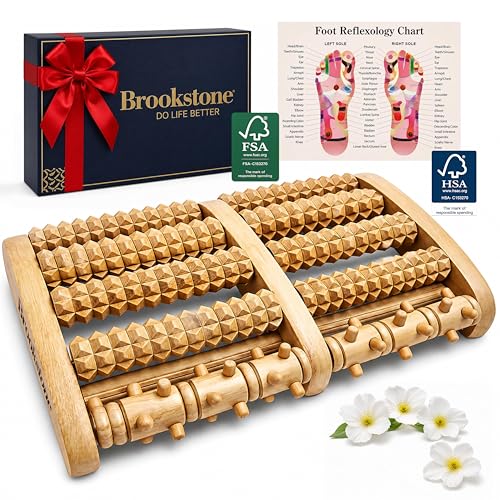 Brookstone Foot Massager for Neuropathy & Plantar Fasciitis Relief - Wooden Foot Roller Massager...