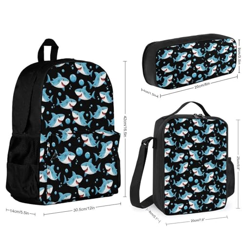 AMRANDOM Shark Backpack for Women Men Bookbag Backpack Set Daypack with Lunch Bag and Cosmetic Bag2