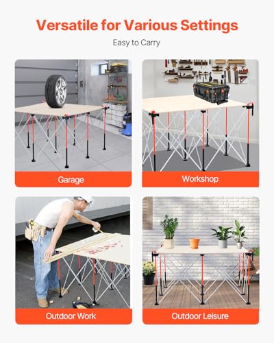 Image of VEVOR Portable Folding Workstand, 4.15 x 4.15 ft Collapsible Workbench, 3500 lbs Weight Capacity, No Assembly Foldable Work Stand with Storage Bag, Table Top NOT Included, for Garage Workshop Outdoor